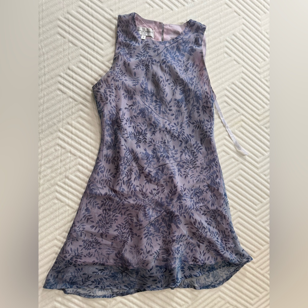 Donna Ricco Lavender and Navy Leaf Mini Dress